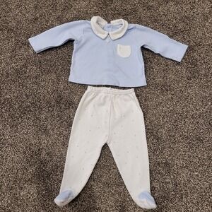 Babidu Baby Boys Blue White Star Moon Footed Pajama Set 3 Months Made in Spain